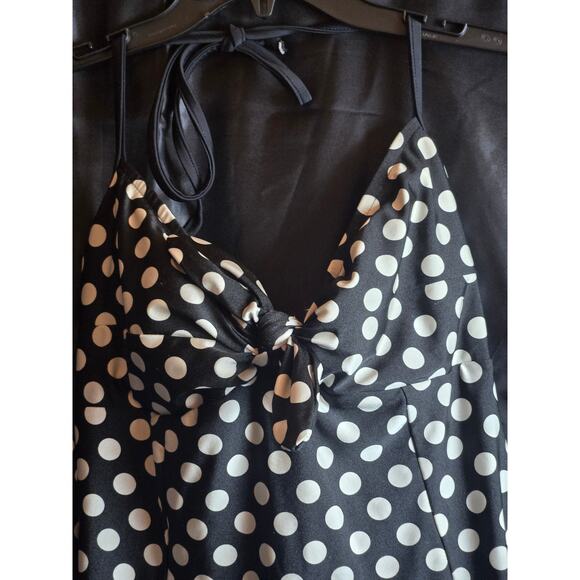 CAROL WIOR SZ 14 Swimdress Halter Bathing Suit Black White Polka Dot Swim Dress - Picture 2 of 10